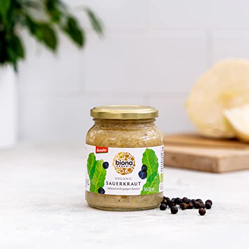 Biona Organic Sauerkraut 350 g, Pack of 6 - Infused with Juniper Berries - Fresh, Naturally Fermented Organic White Cabbage - Pasteurised - High in Protein, Naturally Vegan - No Additives