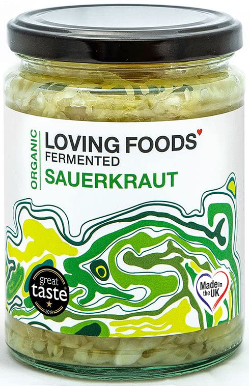 Loving Foods Award-Winning *Organic & Made in the UK* Sauerkraut (475g) Raw, Unpasteurised & Bursting with Beneficial Live Bacteria (1 x Jar)