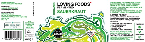 Loving Foods Award-Winning *Organic & Made in the UK* Sauerkraut & Kimchi (2 x 475g) Raw, Unpasteurised & Bursting with Beneficial Live Bacteria (2 x Jars)