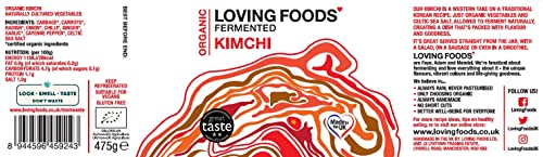 Loving Foods Award-Winning *Organic & Made in the UK* Sauerkraut & Kimchi (2 x 475g) Raw, Unpasteurised & Bursting with Beneficial Live Bacteria (2 x Jars)