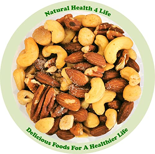 Natural Health 4 Life Snack Nut Baked and Salted Mixed Nuts (Whole Almonds, Cashews, Pecans) No Peanuts 325 g in Recyclable Tub (1 Tub)