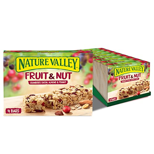 Nature Valley Fruit & Nut Cranberry, Raisin, Almond Peanut Bars 4 x 30g (120g) (Pack of 8, total 32 bars), Beige