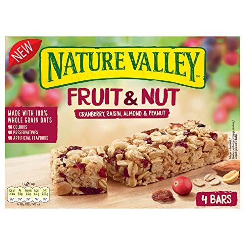 Nature Valley Fruit & Nut Cranberry, Raisin, Almond Peanut Bars 4 x 30g (120g) (Pack of 8, total 32 bars), Beige