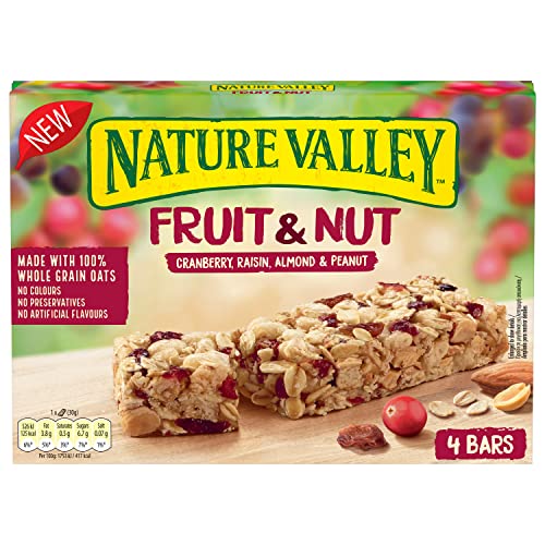 Nature Valley Fruit & Nut Cranberry, Raisin, Almond Peanut Bars 4 x 30g (120g) (Pack of 8, total 32 bars), Beige
