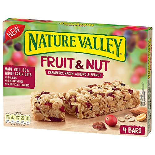 Nature Valley Fruit & Nut Cranberry, Raisin, Almond Peanut Bars 4 x 30g (120g) (Pack of 8, total 32 bars), Beige