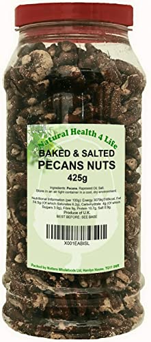 Natural Health 4 Life Snack Nut Baked and Salted Pecan Nuts 425 g in PET Gift Jar with Screw Lid (1 Jar)