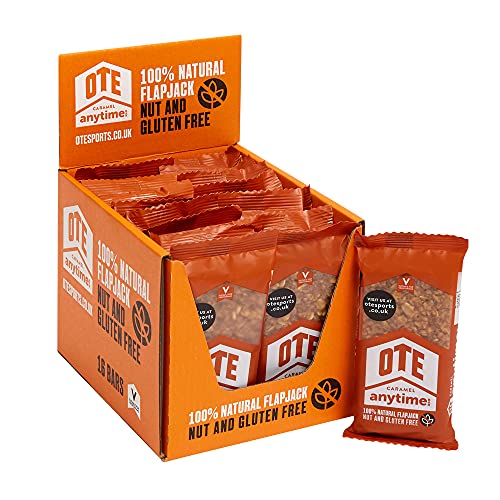 OTE Anytime Bars - Energy Bars for Cycling - High Calorie & Carb Nutrition Snacks for Running - Gluten Free Flapjacks - Box of 16 x 62g (Caramel)