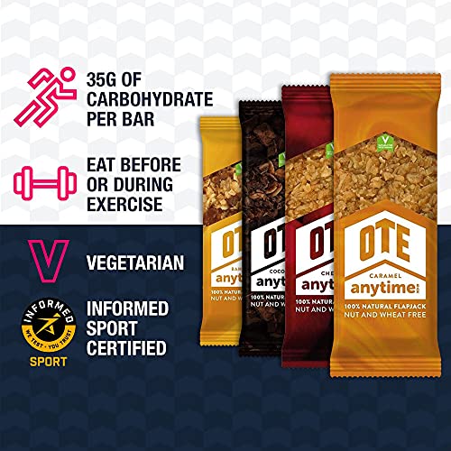 OTE Anytime Bars - Energy Bars for Cycling - High Calorie & Carb Nutrition Snacks for Running - Gluten Free Flapjacks - Box of 16 x 62g (Caramel)