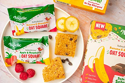 Angelic Free From 16 Pack Apple & Raspberry Oat Squares. Vegan Allergen Free Kids Snack Oat Bars For Snacks & Lunch Box. Nut, Gluten, Egg & Dairy Free Multipack Kids Snack Bars (16 x 30g Bars)