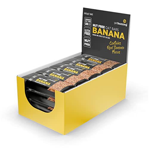 Getbuzzing Nut Free Oat Flapjack - Healthy Snack & Energy Bars - Running, Gym, Cycling Energy - Made in The UK - Banana Pack of 20