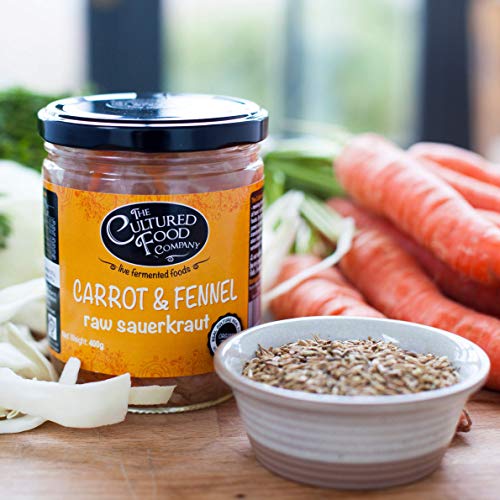 Carrot & Fennel Sauerkraut - Organic, Raw & Unpasteurised - Traditionally Fermented - 2 x 400g Jar - by The Cultured Food Company