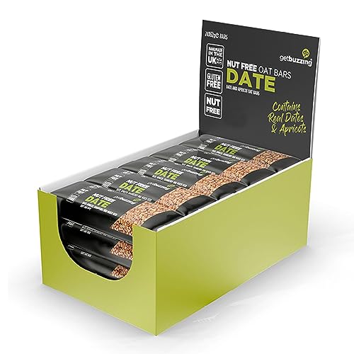 Getbuzzing Nut Free Oat Flapjack - Healthy Snack & Energy Bars - Running, Gym, Cycling - Made in The UK - Date Pack of 20