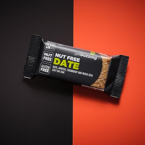 Getbuzzing Nut Free Oat Flapjack - Healthy Snack & Energy Bars - Running, Gym, Cycling - Made in The UK - Date Pack of 20