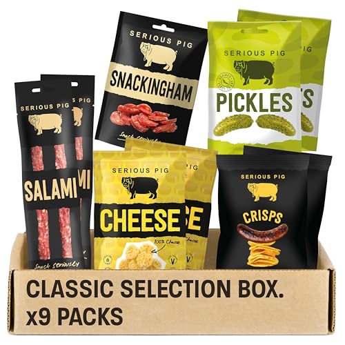 Serious Pig Classic Selection Gift Box with Cheese Crisps, Salami Snacks, Pickles & More Gourmet Hamper
