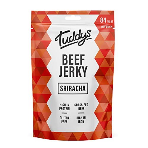 Tuddys Beef Jerky - Variety Pack | Hoisin, Sriracha, Honey BBQ | 28g x 12 Pack | High Protein Beef Snack | Ready to Eat | Rich in Iron | Gluten Free | 4 Packs of Each