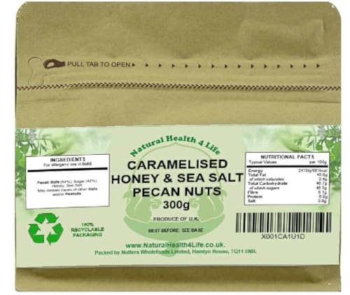 Natural Health 4 Life Snack Nut Caramelised Honey Salted Pecan Nuts 300 g in Recyclable Kraft Pouch (1 Pouch)