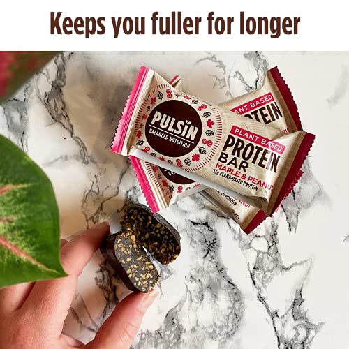 Pulsin - Caramel Choc & Peanut Vegan Protein Bars - 18 x 50g - 13g Protein, 5.1g Fibre, 240 Kcal Per Serving - Gluten Free, Plant Based, Palm Oil Free & Dairy Free Snack Bar