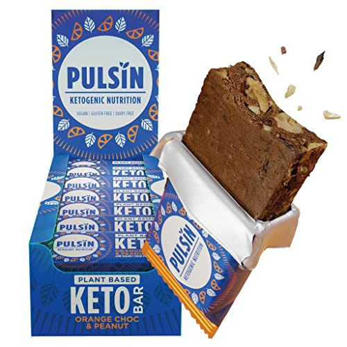 Pulsin - Plant Based Keto Protein Bars- Low Carb - 50g x18-12.7g Protein, 9.3g Fibre, 8.5g Carbs - Gluten, Palm Oil & Dairy Free Snack Bar - Orange Choc Chip