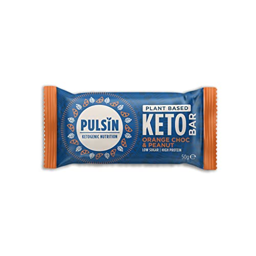 Pulsin - Plant Based Keto Protein Bars- Low Carb - 50g x18-12.7g Protein, 9.3g Fibre, 8.5g Carbs - Gluten, Palm Oil & Dairy Free Snack Bar - Orange Choc Chip