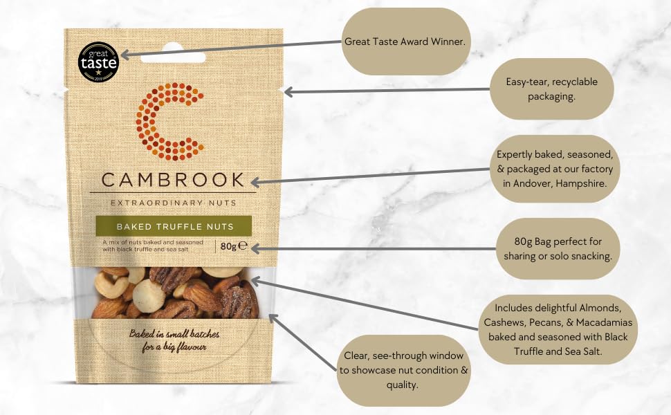 Cambrook Baked Truffle Nuts 80 g Bag - Premium Quality Nuts, Gluten Free, Vegan