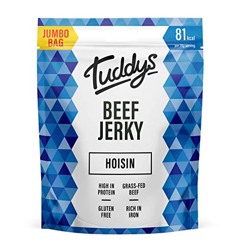Tuddys Beef Jerky - Hoisin | 250g Pack | High Protein Beef Snack | Ready to Eat | Rich in Iron | Salty Sweetness and Aromatic Spices Combined with Grass-Fed Beef | Gluten Free
