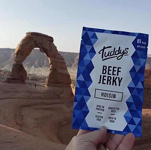 Tuddys Beef Jerky - Hoisin | 250g Pack | High Protein Beef Snack | Ready to Eat | Rich in Iron | Salty Sweetness and Aromatic Spices Combined with Grass-Fed Beef | Gluten Free