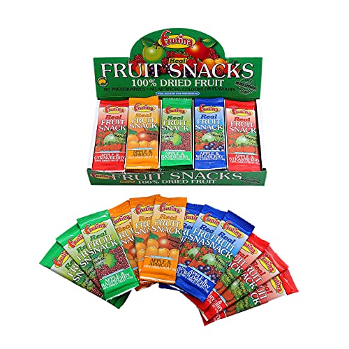 Frutina Real Fruit Snack Variety Box 15 g (Pack of 60) 100% fruit / Health snack for kids. Great for lunch boxes, Ideal snack for sports, gyms and for runners looking for a pure healthy, nutritious, snack with nothing but fruit in them. Great source of natural energy.