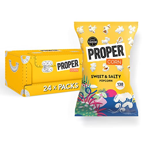 PROPERCORN Sweet & Salty Popcorn, Natural Sea Salt and Demerara Sugar Seasoning, Vegetarian, Gluten-Free, Hand-Popped Corn, 135 kcal, 30g, Pack of 24