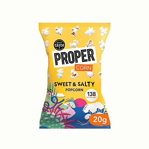 PROPERCORN Sweet & Salty Popcorn, Natural Sea Salt and Demerara Sugar Seasoning, Vegetarian, Gluten-Free, Hand-Popped Corn, 135 kcal, 30g, Pack of 24