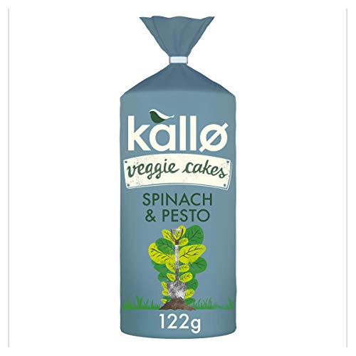 Kallo Spinach & Pesto Veggie Cakes, Lentil & Pea Puffed Crackers Made From Plants, Low Fat Healthy Snacks for Adults & Children, Vegan Friendly, Gluten Free, No Artificial Flavours