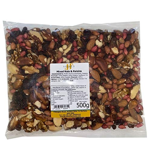 Hides Fine Foods - Mixed Nuts & Raisins 500g - GMO Free - Suitable for Vegetarians - Great for Baking, Flapjacks, Granola, Trail Mix, Christmas Snacks