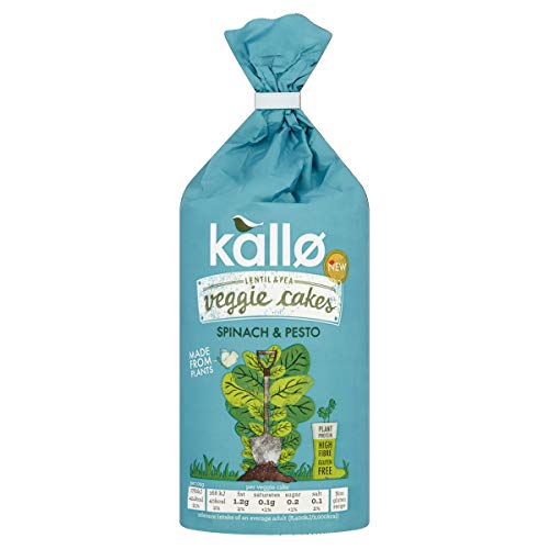 Kallo Spinach & Pesto Veggie Cakes, Lentil & Pea Puffed Crackers Made From Plants, Low Fat Healthy Snacks for Adults & Children, Vegan Friendly, Gluten Free, No Artificial Flavours