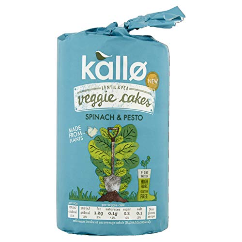 Kallo Spinach & Pesto Veggie Cakes, Lentil & Pea Puffed Crackers Made From Plants, Low Fat Healthy Snacks for Adults & Children, Vegan Friendly, Gluten Free, No Artificial Flavours