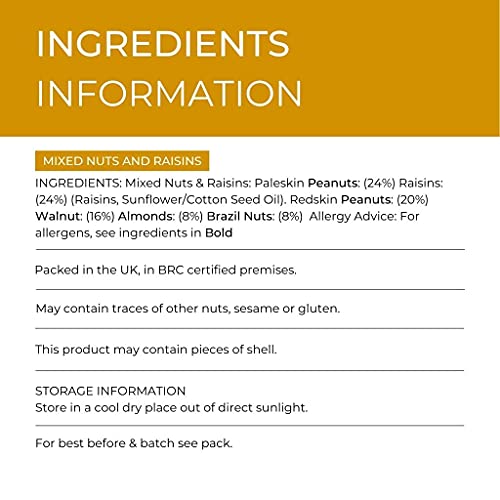 Hides Fine Foods - Mixed Nuts & Raisins 500g - GMO Free - Suitable for Vegetarians - Great for Baking, Flapjacks, Granola, Trail Mix, Christmas Snacks