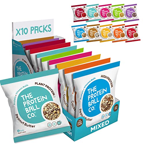 Protein Balls Mixed Variety Pack by The Protein Ball Co - Natural, Protein Snacks with Added Vitamins - 10 x 45g Bags - High Fibre, Gluten Free, No Artificial Sweeteners