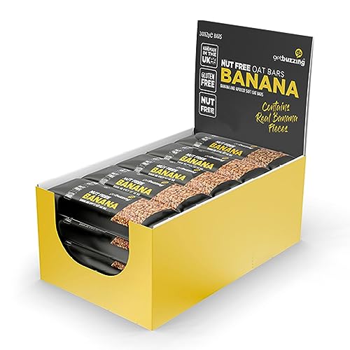 Getbuzzing Nut Free Oat Flapjack - Healthy Snack & Energy Bars - Running, Gym, Cycling Energy - Made in The UK - Banana Pack of 20