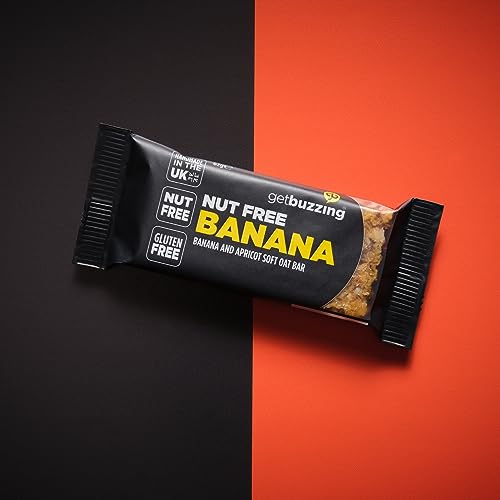 Getbuzzing Nut Free Oat Flapjack - Healthy Snack & Energy Bars - Running, Gym, Cycling Energy - Made in The UK - Banana Pack of 20