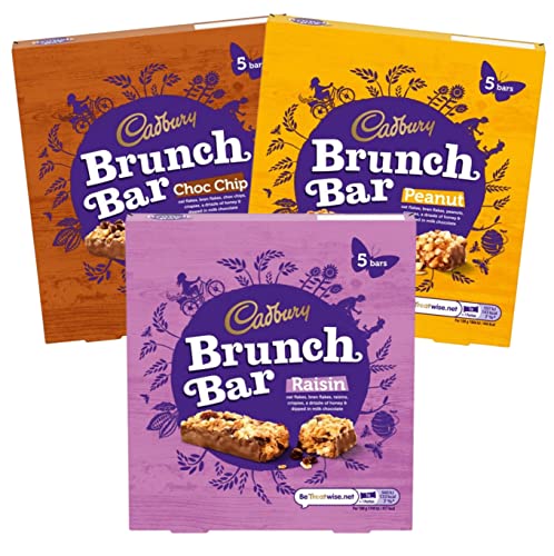 Cadbury Brunch Bar Bundle - Delicious Chocolate Cereal Snack Bars with Choc Chip, Raisin, and Peanut Flavours - Great Cereal Bar Assortment (3 Boxes) - Exclusive to ClickwithNik