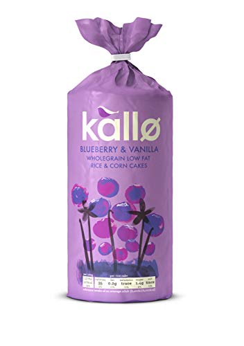 Kallo Blueberry & Vanilla Corn & Rice Cakes, Wholegrain Low Fat Healthy Snacks for Adults & Children, Vegan Friendly, Gluten Free, No Artificial Flavours or Preservatives, Single Pack – 1 x 131g