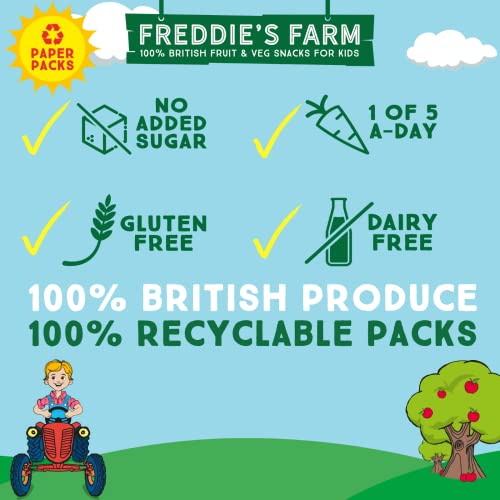 Freddie’s Farm Kids Snacks | Lunchbox Snacks Multipack - Raspberry, Blueberry, Apple Fruit Shapes | 100% Fruit & Veg | Healthy Snacks For Kids | Plastic Free, Recyclable & Made in the UK | 12 x 20g