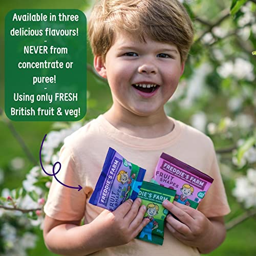Freddie’s Farm Kids Snacks | Lunchbox Snacks Multipack - Raspberry, Blueberry, Apple Fruit Shapes | 100% Fruit & Veg | Healthy Snacks For Kids | Plastic Free, Recyclable & Made in the UK | 12 x 20g