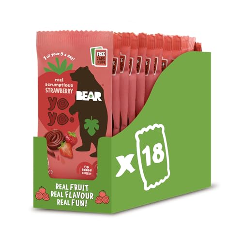 BEAR Strawberry Yoyos - Dried Fruit Rolls - Healthy Kids Snack - Vegan - 20g (18 packs)
