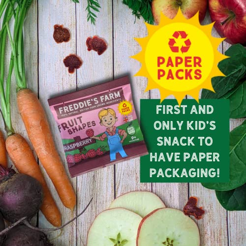 Freddie’s Farm Kids Snacks | Lunchbox Snacks Multipack - Raspberry, Blueberry, Apple Fruit Shapes | 100% Fruit & Veg | Healthy Snacks For Kids | Plastic Free, Recyclable & Made in the UK | 12 x 20g