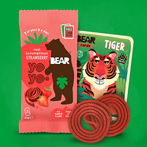 BEAR Strawberry Yoyos - Dried Fruit Rolls - Healthy Kids Snack - Vegan - 20g (18 packs)