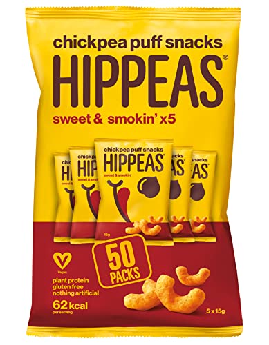 HIPPEAS Smoky Paprika Chickpea Puff Vegan Crisps | 50 x 15g Packets | Plant-Based, Source of Protein & Fibre | Free from Gluten & Artificial Flavours | Light & Crunchy - 62 calories per serving