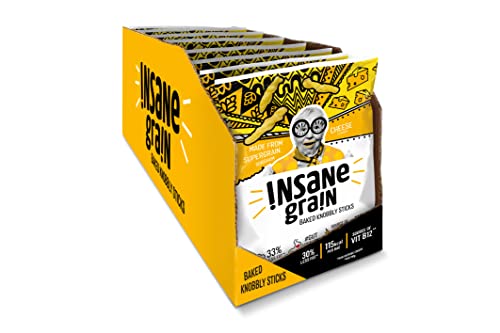 INSANE GRAIN – Healthy Lower in Fat Crisps – Vegetarian & Gluten-Free Baked Knobbly Sticks for Vitamin B12 & Gut Health – Source of Fibre - Delicious Supergrain Snacks (Cheese, 8 x 24g)