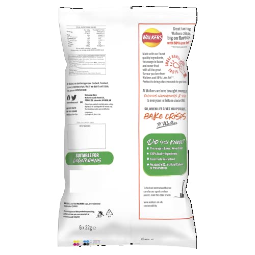Walkers Oven Baked Cheese & Jalepeno Crisps 6 X 22g, Yellow