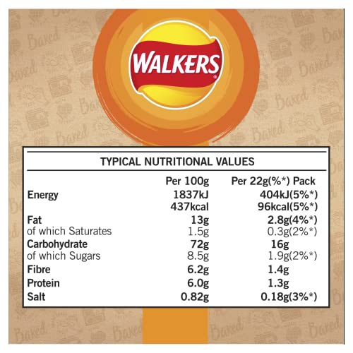 Walkers Oven Baked Cheese & Jalepeno Crisps 6 X 22g, Yellow