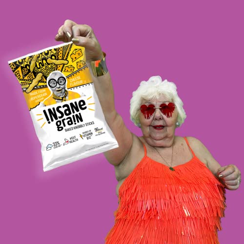 INSANE GRAIN – Healthy Lower in Fat Crisps – Vegetarian & Gluten-Free Baked Knobbly Sticks for Vitamin B12 & Gut Health – Source of Fibre - Delicious Supergrain Snacks (Cheese, 8 x 24g)