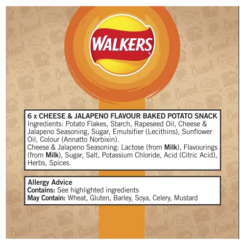 Walkers Oven Baked Cheese & Jalepeno Crisps 6 X 22g, Yellow